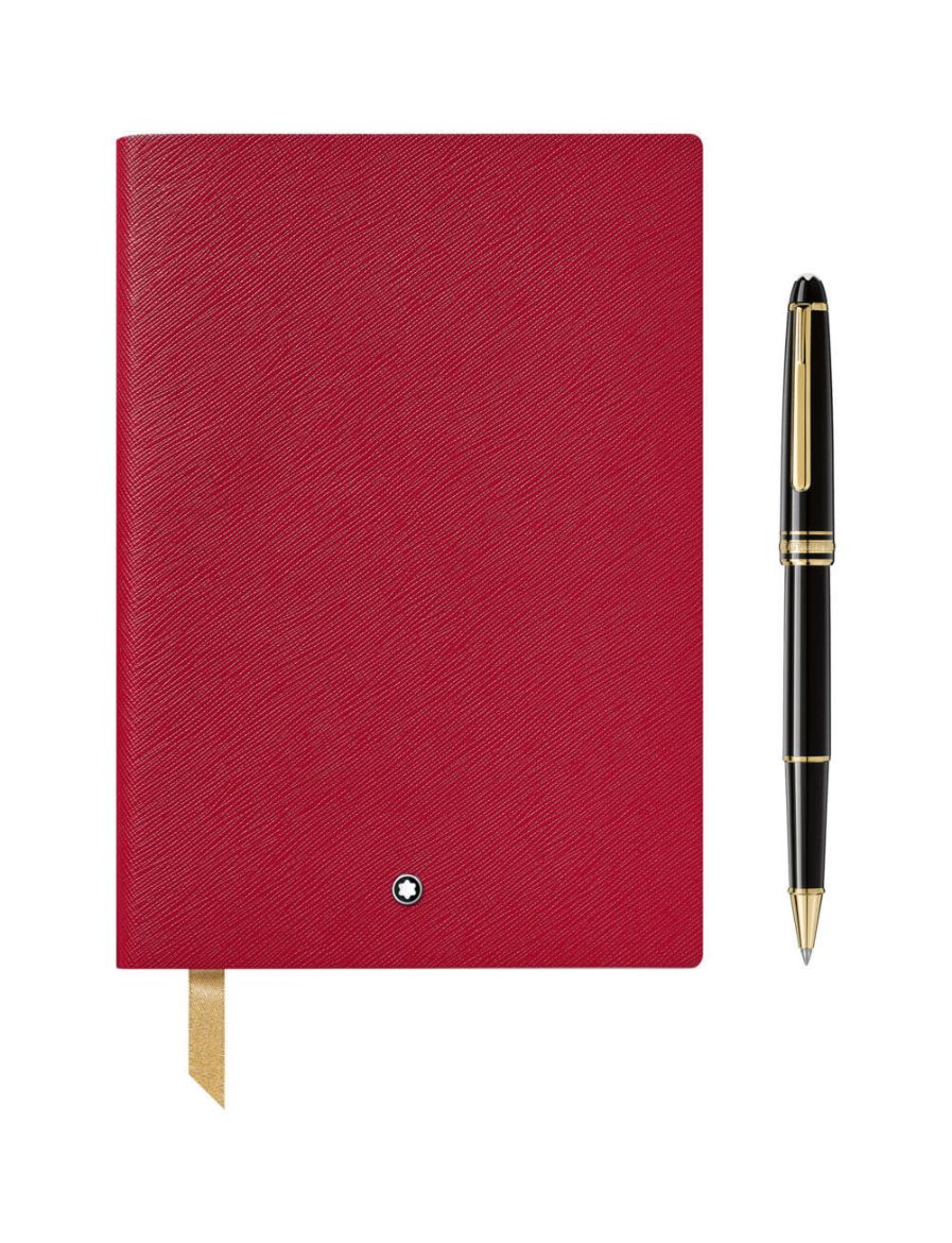 Montblanc Meisterstück Classique Altın Kaplama Rollerball Kalem & #146 Kırmızı Not Defteri Set 123754