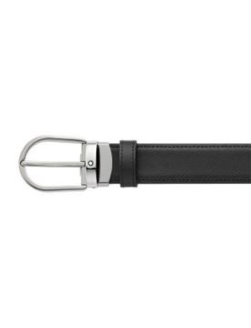 Montblanc Horseshoe Buckle Siyah\Mavi 30 mm Çift Taraflı Deri Kemer 128763