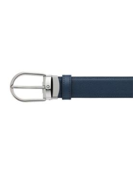 Montblanc Horseshoe Buckle Siyah\Mavi 30 mm Çift Taraflı Deri Kemer 128763