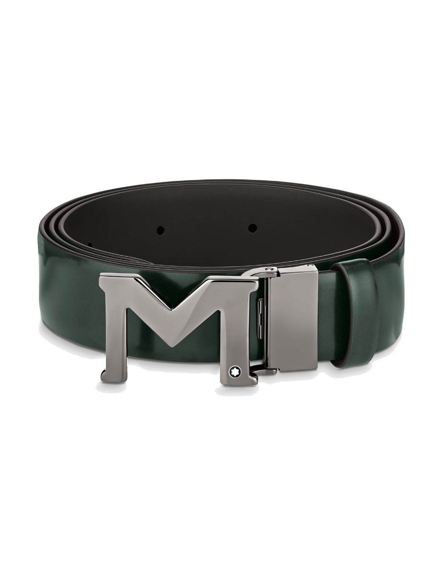 Montblanc M Tokalı Yeşil-Kahverengi 35 mm Çift Taraflı Deri Kemer 129444