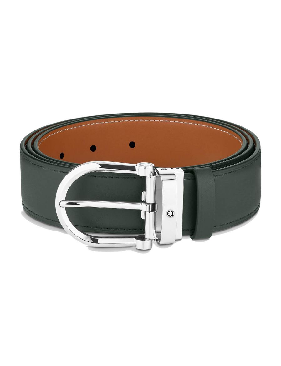 Montblanc At Nalı Tokalı Yeşil-Ten Rengi 35 mm Çift Taraflı Deri Kemer 129440