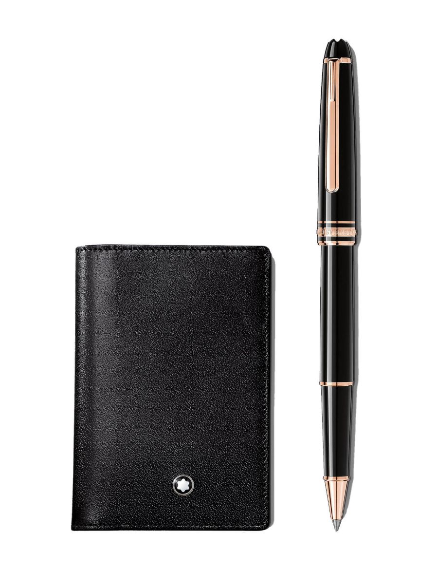 Montblanc Meisterstück Pembe Altın Kaplama Classique Rollerball ve Köşebentli Kartvizitlik İçeren Set 130451