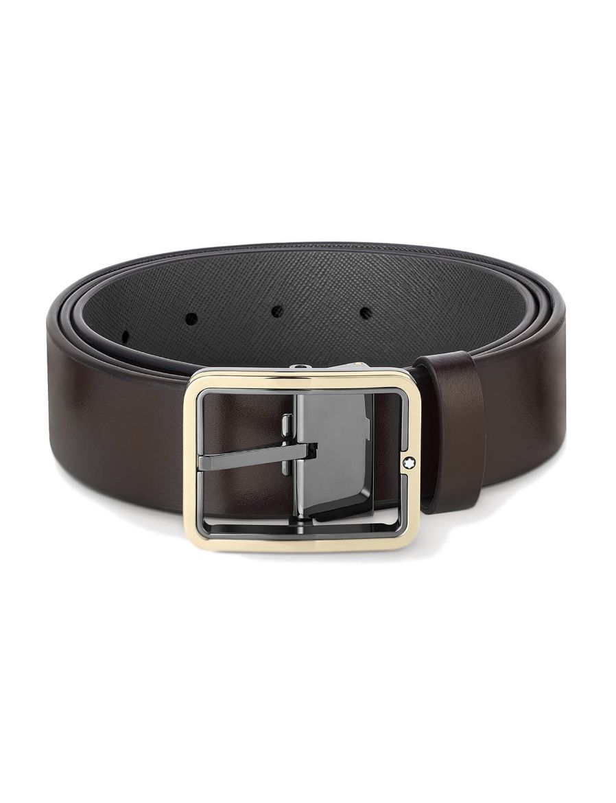 Montblanc Kahverengi/Gri 35 mm Çift Taraflı Deri Kemer 131192