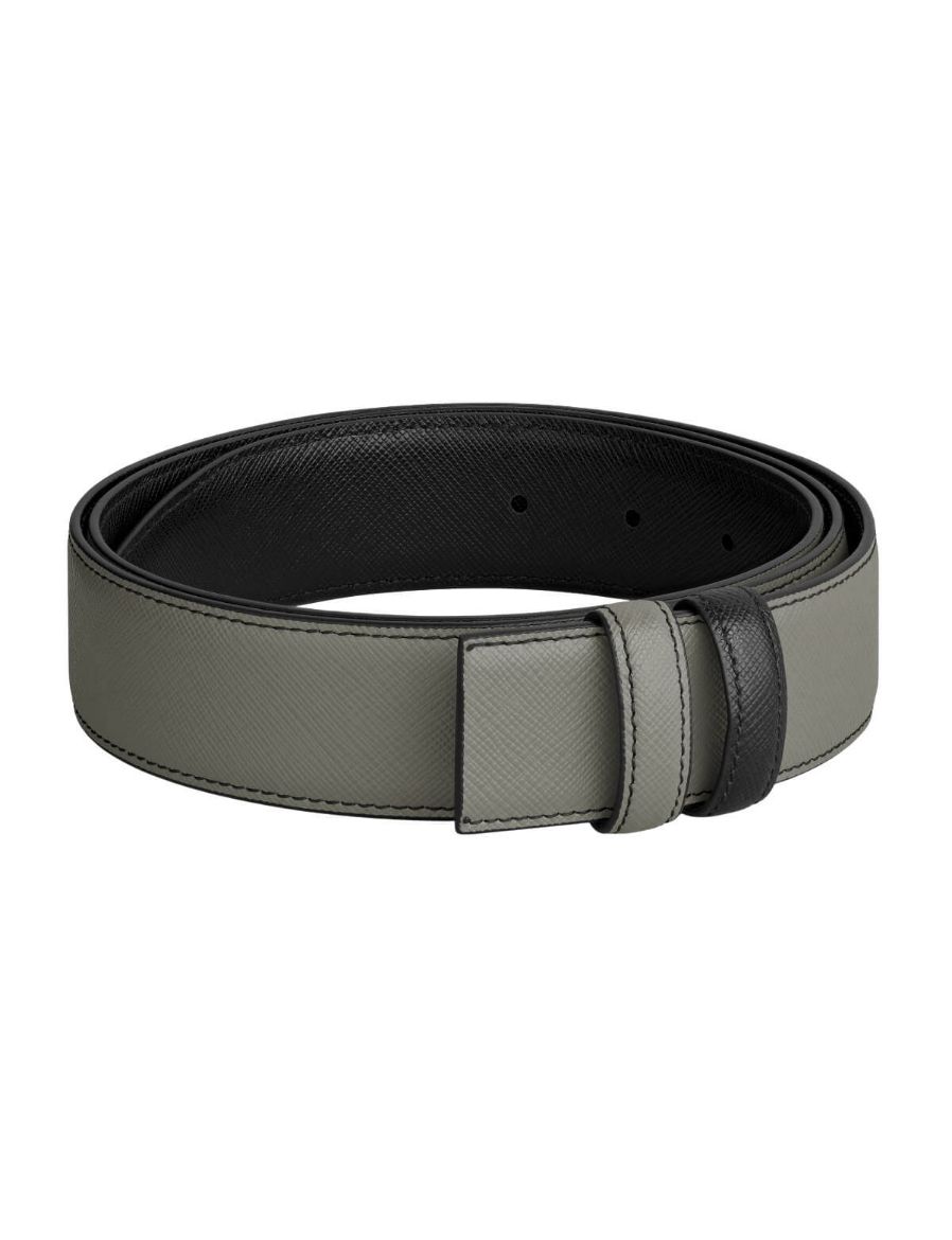 Montblanc Gri ve Siyah 35 mm Çift Taraflı Deri Kemer Kayışı 199673