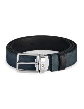 Montblanc Everyday Tokalı Kadife Mavi - Siyah 30 mm Çift Taraflı Deri Kemer 221005