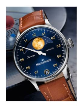 Meistersinger Lunascope Sunburst Blue/Gold Otomatik Saat LS908G
