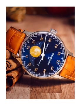 Meistersinger Lunascope Sunburst Blue/Gold Otomatik Saat LS908G